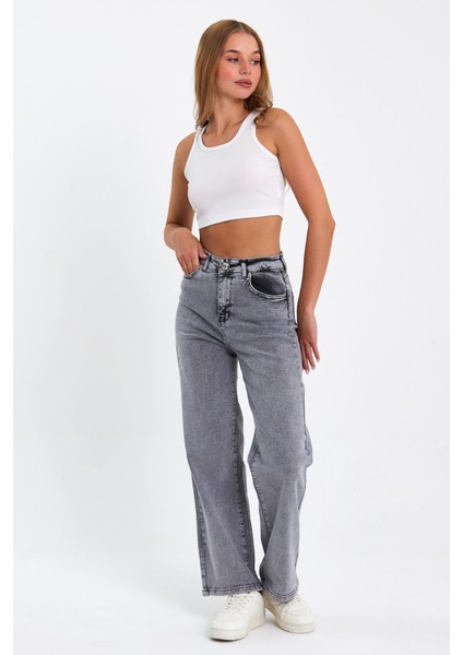 Gri Yüksek Bel Palazzo Pantolon Tref-Palazzo-Gri-1