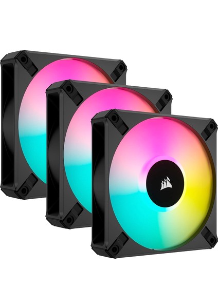 E-Trendy Shop Corsair Icue AF120 Rgb Elite 120 mm Pwm Üçlü Fan Kiti, Fan Başına Sekiz Rgb Led, Airguide Teknolojisi, Akışkan Dinamik Rulman, Icue Lighting Node Core Controller Dahil, Siyah