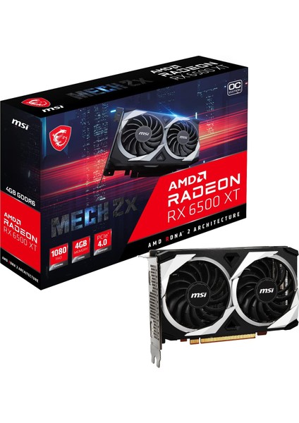 Msı Radeon Rx 6500 Xt Mech 2x 4g Oc Oyun Grafik Kartı - U 2685/2825 Mhz, 4000MB Ddr6 Bellek, Siyah