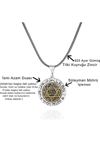 Hz Süleyman Mührü Motifi Işlemeli 925 Ayar Gümüş Kolye