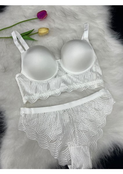Bayan Dolgusuz Dantelli Bralet Takım 2469-TK Ekru