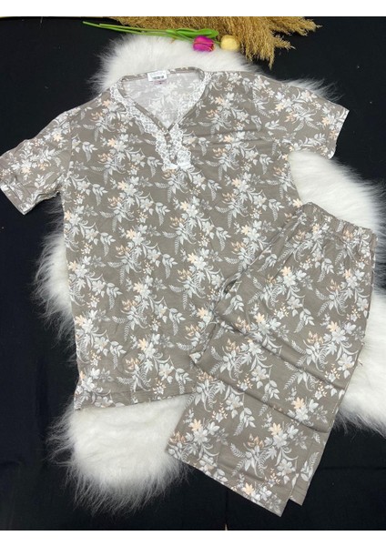 Bayan Çiçekli Viskon Pijama Takım 703 Yeşil