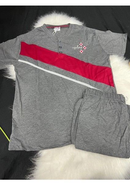 Erkek Kısa Kol Pijama Takım 7223 Füme