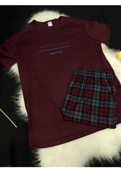 Erkek Şortlu Pijama Takım 65051 Bordo