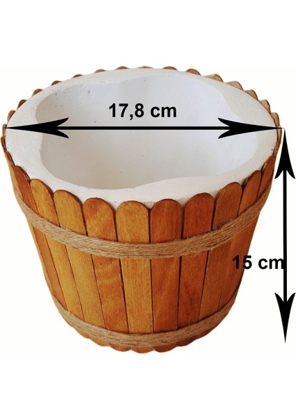 Magi Toptan Saksı - Dekoratif Dev Boy Beton Saksı Ahşap ve Jüt Ip Dekorlu