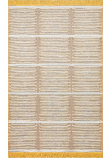 Arya Craft Arc 01 White Yellow Hav Toz Vermez Yıkanabilir Modern Desenli Dokuma Kilim