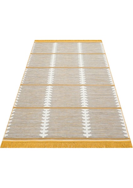 Arya Craft Arc 01 White Yellow Hav Toz Vermez Yıkanabilir Modern Desenli Dokuma Kilim