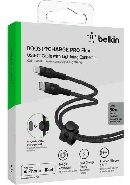 Boostcharge Pro Flex Örgülü Usb-C To Lightning Kablosu 2 Metre Siyah