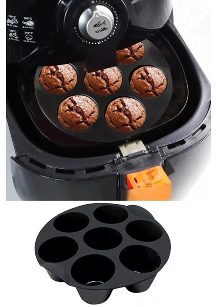 Airfryer Silikon Muffin Kek Kalıbı 7 Gözlü Hava Fritözü Kek ve Çörek Pişirme Kalıbı Aksesuarı