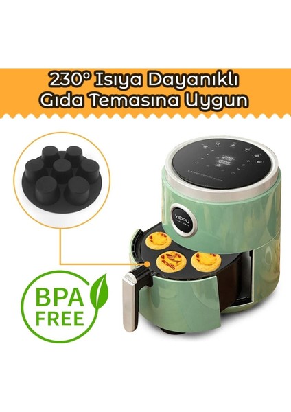 Airfryer Silikon Muffin Kek Kalıbı 7 Gözlü Hava Fritözü Kek ve Çörek Pişirme Kalıbı Aksesuarı