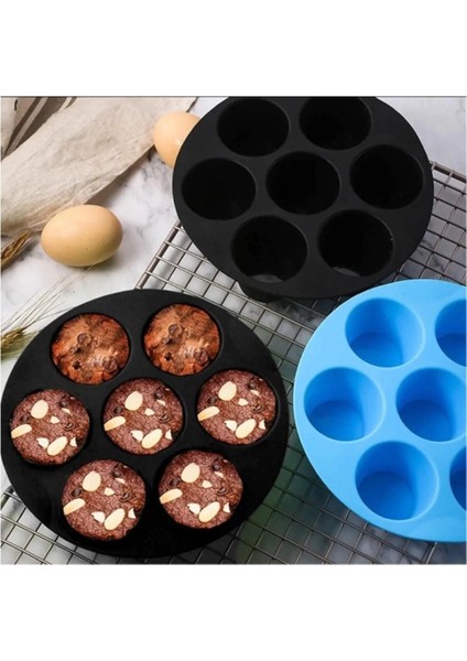 Airfryer Silikon Muffin Kek Kalıbı 7 Gözlü Hava Fritözü Kek ve Çörek Pişirme Kalıbı Aksesuarı