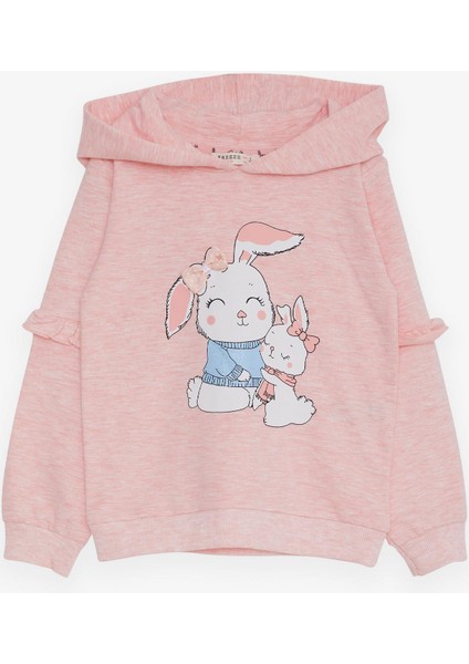 Kız Çocuk Sweatshirt Tavşancık Baskılı 1.5-5 Yaş, Somon Melanj