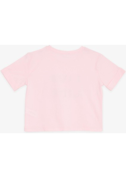 Kız Çocuk Crop Tişört Kolları Düğme Aksesuarlı Simli Yazı Baskılı 9-16 Yaş, Pembe fiyatları