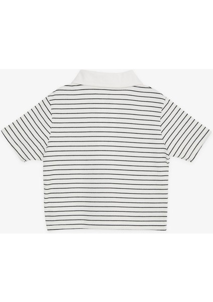 Kız Çocuk Crop Tişört Fermuarlı Çizgili 9-14 Yaş, Ekru fiyatları