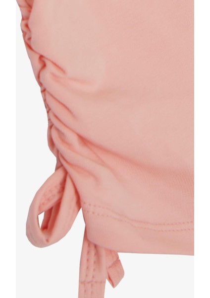 Kız Çocuk Crop Tişört Taşlı Yazı Baskılı Yanları Büzgülü Fiyonklu 8-14 Yaş, Somon fırsatları