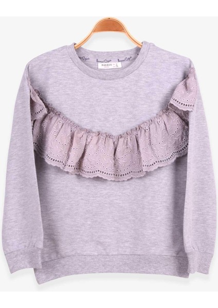 Kız Çocuk Sweatshirt Güpürlü 6-12 Yaş, Gri Melanj