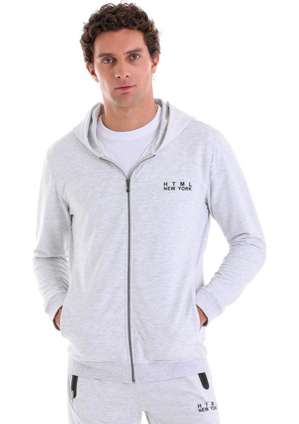 Gri Melanj Ars Md-3 Kapşonlu Fermuarlı Cepli Sweat Shirt