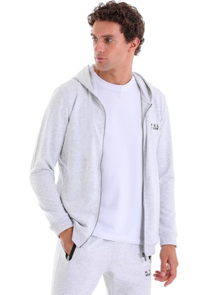 Gri Melanj Ars Md-3 Kapşonlu Fermuarlı Cepli Sweat Shirt