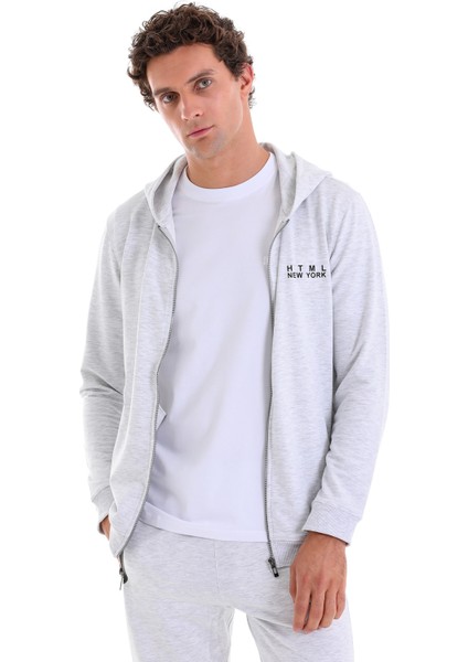 Gri Melanj Ars Md-3 Kapşonlu Fermuarlı Cepli Sweat Shirt