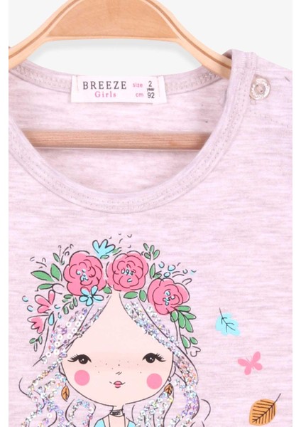 Kız Çocuk Uzun Kollu Tişört Kız Çocuk Baskılı 2-6 Yaş, Bej Melanj modelleri