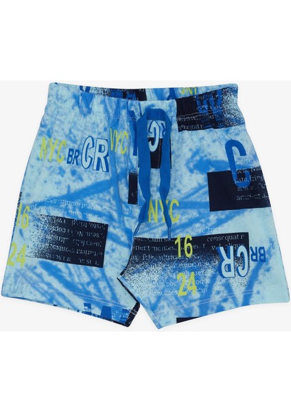 Girls & Boys Erkek Bebek Şort Bağcık Aksesuarlı Yazı Baskılı 9 Ay-3 Yaş, Mavi