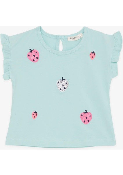 Kız Çocuk Tişört Pullu Renkli Çilek Baskılı 1.5-5 Yaş, Su Yeşili