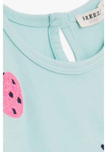 Kız Çocuk Tişört Pullu Renkli Çilek Baskılı 1.5-5 Yaş, Su Yeşili modelleri