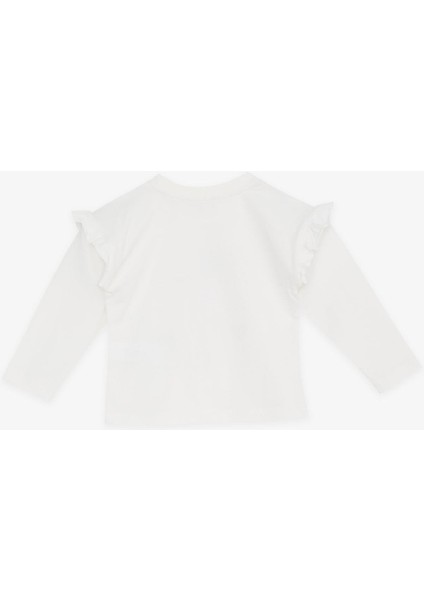 Kız Çocuk Uzun Kollu Tişört Simli Kalp Baskılı Fırfırlı 1-4 Yaş, Ekru fiyatları