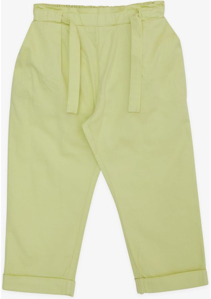 Kız Çocuk Pantalon Beli Lastikli Cepli Kuşaklı 2-6 Yaş, Fıstık Yeşili