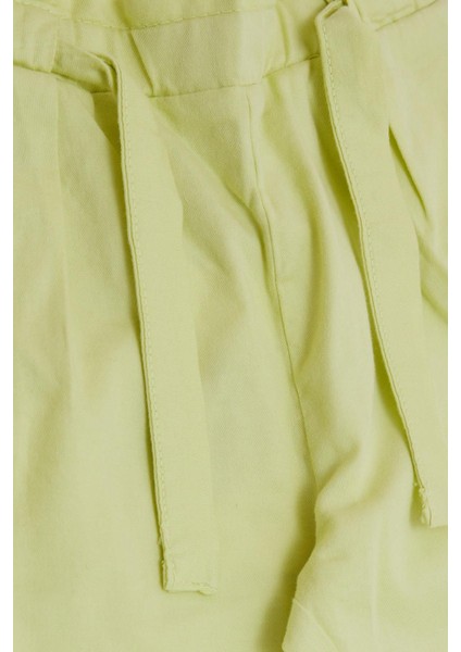 Kız Çocuk Pantalon Beli Lastikli Cepli Kuşaklı 2-6 Yaş, Fıstık Yeşili