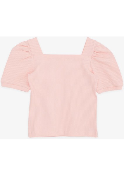 Kız Çocuk Crop Tişört Kare Yaka 8-14 Yaş, Somon fiyatları