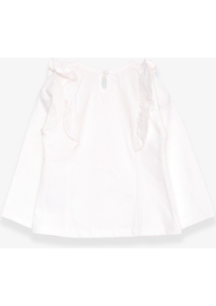 Kız Çocuk Uzun Kollu Tişört Güpürlü Fırfırlı 3-8 Yaş, Ekru fiyatları