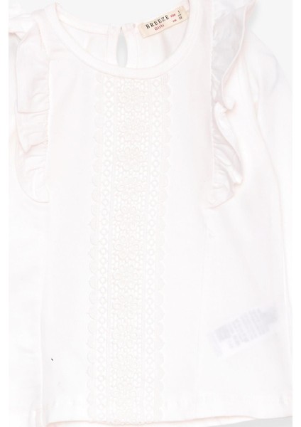 Kız Çocuk Uzun Kollu Tişört Güpürlü Fırfırlı 3-8 Yaş, Ekru modelleri