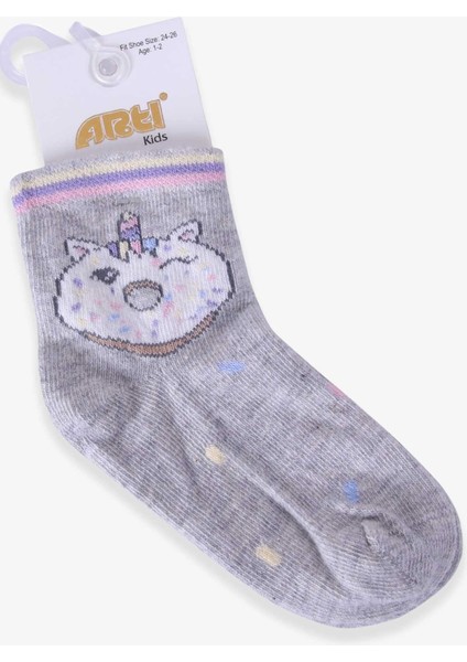 Kız Çocuk Soket Çorap Donut Desenli 1-2-9-10 Yaş, Gri