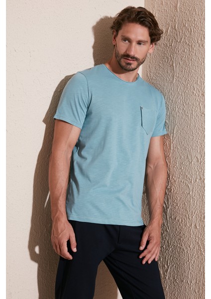 % 100 Pamuklu Slim Fit Bisiklet Yaka Cepli T Shirt Erkek T Shirt 5902000