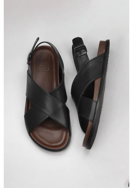 Siyah Deri Erkek Sandalet 11S23261