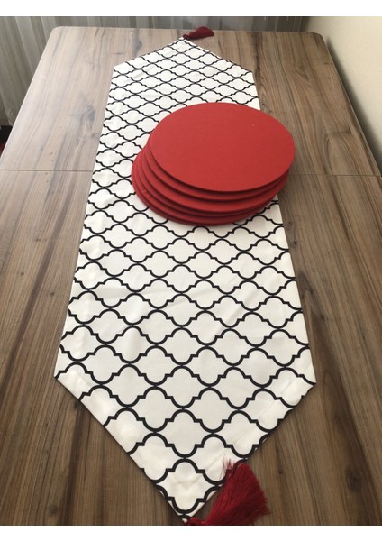 Beyaz Zemin Siyah Moroccan Desenli Runner & Supla modelleri
