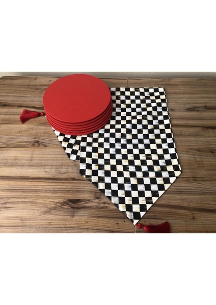 Yağlı Boya Dama Desenli Runner & Supla