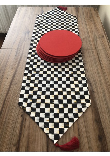 Yağlı Boya Dama Desenli Runner & Supla
