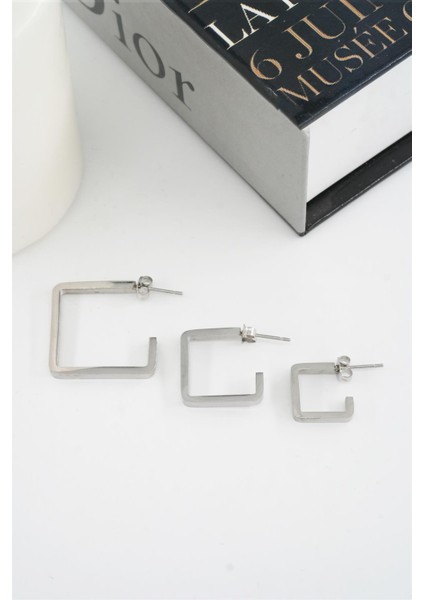 Kadın 316 L Paslanmaz Çelik Geometrik 3 Boy Küpe Seti