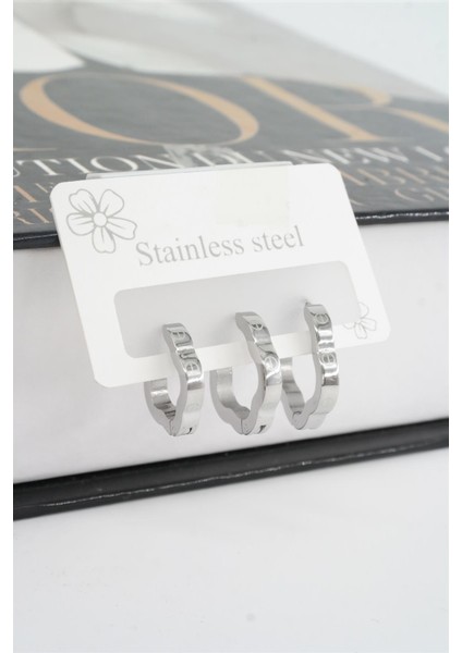 Kadın 316 L Paslanmaz Çelik Beşgen Model 3 Boy Küpe Seti