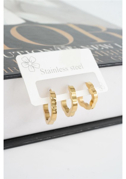 Kadın 316 L Paslanmaz Çelik Beşgen Model 3 Boy Küpe Seti fiyatları