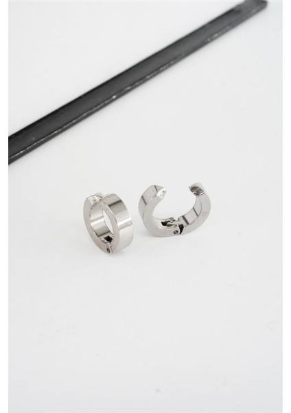 Unisex 316 L Paslanmaz Çelik 1.5 cm Sıkıştırmalı Halka Model Küpe