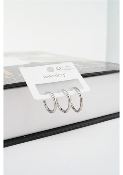 Kadın Kararmaz 316 L Çelik 3'lü Halka Set Küpe