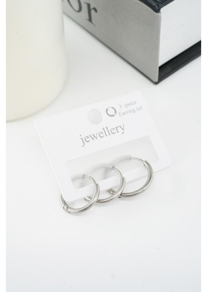 Kadın Kararmaz 316 L Çelik 3'lü Halka Set Küpe fiyatları