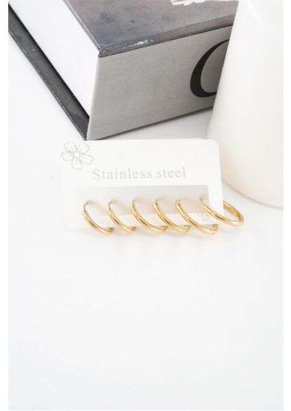 Kadın Kararmaz 316 L Çelik 6'lı Halka Set Küpe fiyatları