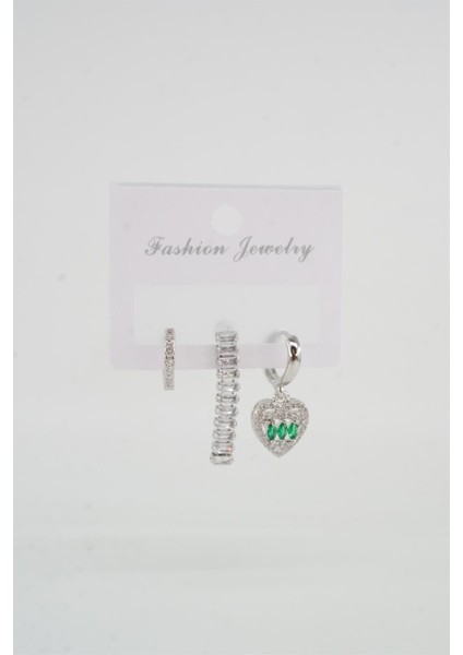 Kadın Vip Seri Zirkon Taşlı Kalp Figürlü ve Su Yolu Model 3'lü Set Küpe fiyatları