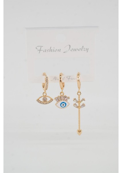 Kadın Vip Seri Zirkon Taşlı Göz Figürlü 3'lü Set Küpe fiyatları