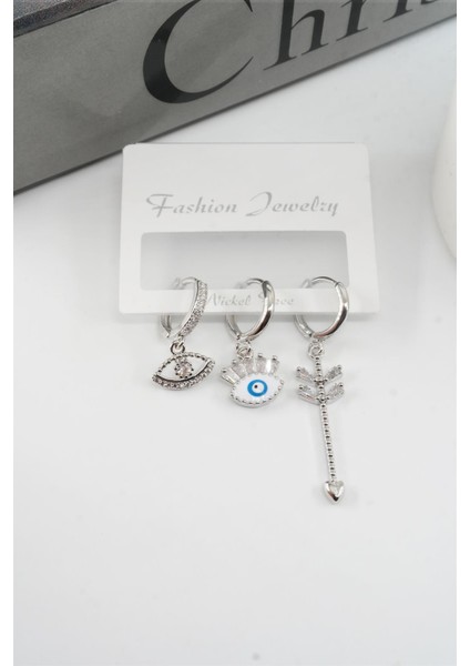 Kadın Vip Seri Zirkon Taşlı Göz Figürlü 3'lü Set Küpe fiyatları