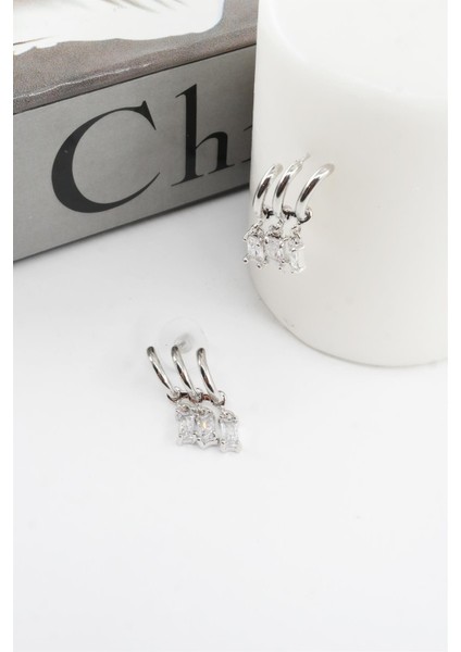 Kadın Vip Seri Baget Renkli Zirkon Taşlı Küpe